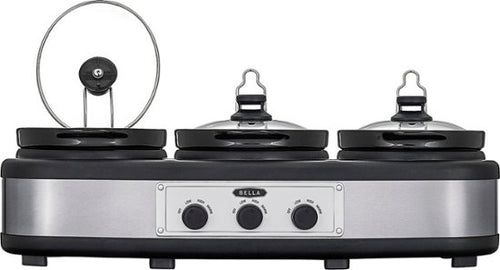 Bella - 3 x 2.5-Quart Triple Slow Cooker - Stainless Steel/Black