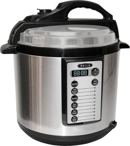 Bella - 6-Quart Pressure Cooker - Black/Silver