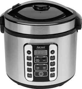 AROMA - 20-Cup Rice Cooker and Steamer - Black/Stainless Steel