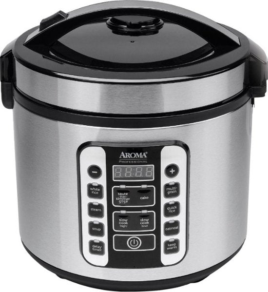 AROMA - 20-Cup Rice Cooker and Steamer - Black/Stainless Steel